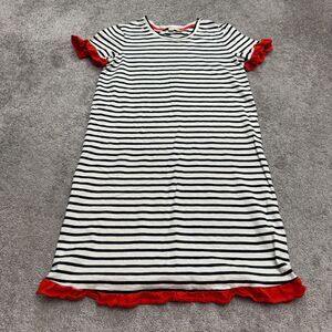 Boden Emily Ruffle Hem Knee Length T-Shirt Dress Womens 8R Black White Striped